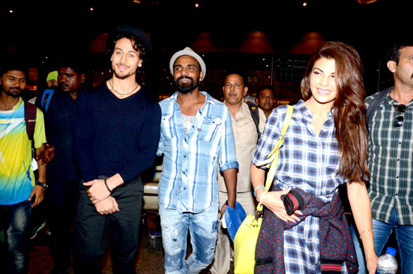 Tiger Shroff, Jacqueline Fernandez and Nathan Jones snapped at Mumbai airport Tiger Shroff, Jacqueline Fernandez and Nathan Jones snapped at Mumbai airport