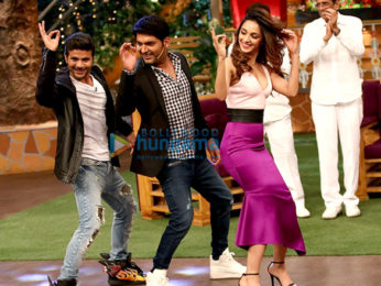 Film maker Abbas Burmawalla, Mustan Burmawalla and the cast of his film 'Machine' at 'The Kapil Sharma Show'