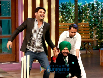 Film maker Abbas Burmawalla, Mustan Burmawalla and the cast of his film 'Machine' at 'The Kapil Sharma Show'