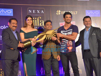 Sushant Singh Rajput, Kriti Sanon and A.R. Rahman at IIFA Awards media meet in Delhi