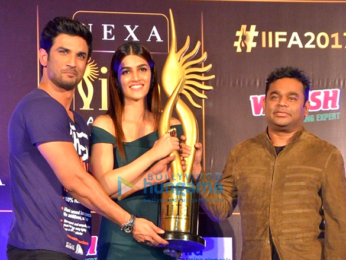 Sushant Singh Rajput, Kriti Sanon and A.R. Rahman at IIFA Awards media meet in Delhi
