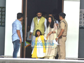 Abhishek Bachchan, Aishwarya Rai Bachchan, and Aaradhya Bachchan return from Allahabad after immersing Aishwarya father's ashes