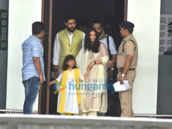 Abhishek Bachchan, Aishwarya Rai Bachchan, and Aaradhya Bachchan return from Allahabad after immersing Aishwarya father's ashes