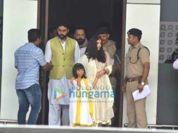 Abhishek Bachchan, Aishwarya Rai Bachchan, and Aaradhya Bachchan return from Allahabad after immersing Aishwarya father's ashes
