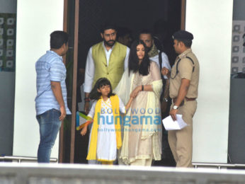 Abhishek Bachchan, Aishwarya Rai Bachchan, and Aaradhya Bachchan return from Allahabad after immersing Aishwarya father's ashes