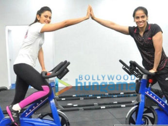 Saina Nehwal graces the launch of Rakul Preet's fitness studio F45 in Hyderabad