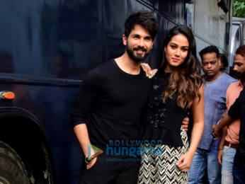 Shahid Kapoor, Neha Dhupia and Mira Rajput on the sets of Vogue BFFs