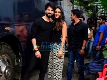 Shahid Kapoor, Neha Dhupia and Mira Rajput on the sets of Vogue BFFs