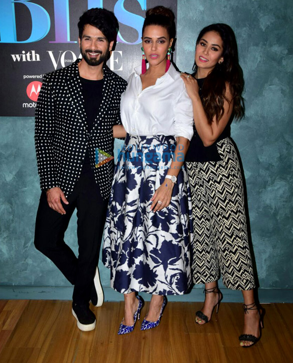 Shahid Kapoor, Neha Dhupia and Mira Rajput on the sets of Vogue BFFs Shahid Kapoor, Neha Dhupia and Mira Rajput on the sets of Vogue BFFs