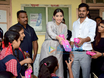 Sonam Kapoor and R. Balki snapped promoting their film Pad Man