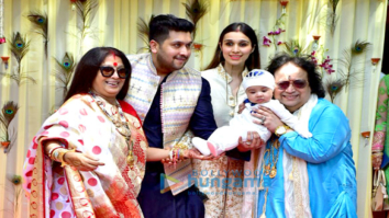 Bappi Lahiri and Chitrani Lahiri attend the rice ceremony of their grandson Krishh Lahiri