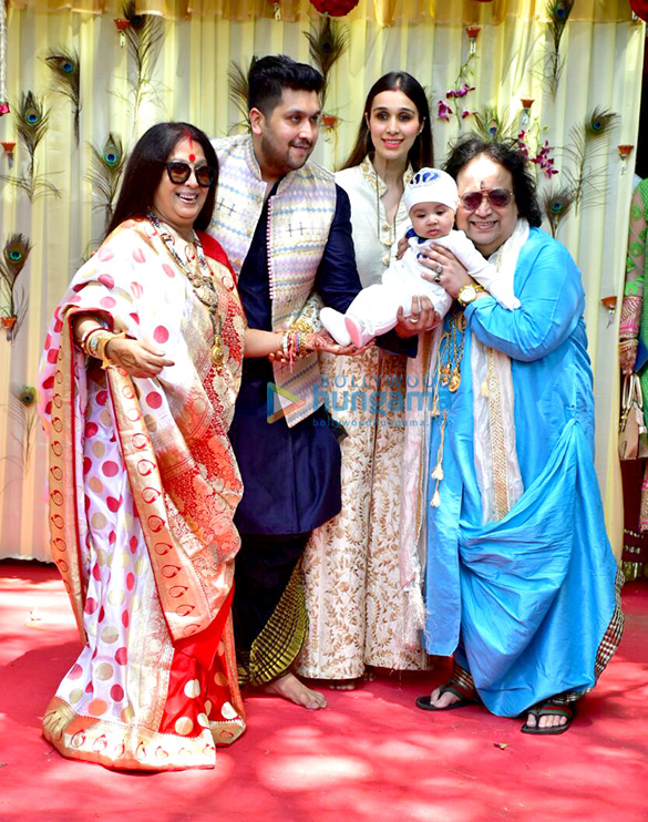 Bappi Lahiri and Chitrani Lahiri attend the rice ceremony of their grandson Krishh Lahiri