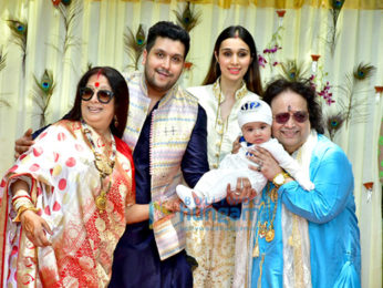 Bappi Lahiri and Chitrani Lahiri attend the rice ceremony of their grandson Krishh Lahiri