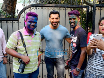John Abraham celebrate holi with photographers in Bandra