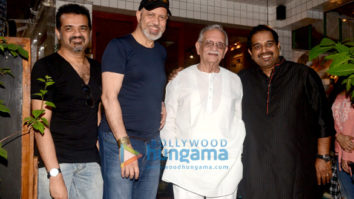 Raazi music directors Shankar Ehsaan Loy with Gulzar in Bandra