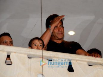 Salman Khan snapped in the balcony at Galaxy Apartments