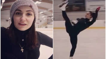 VIDEO: Elli Avram stuns with amazing figure skating skills on Varun Dhawan’s October theme