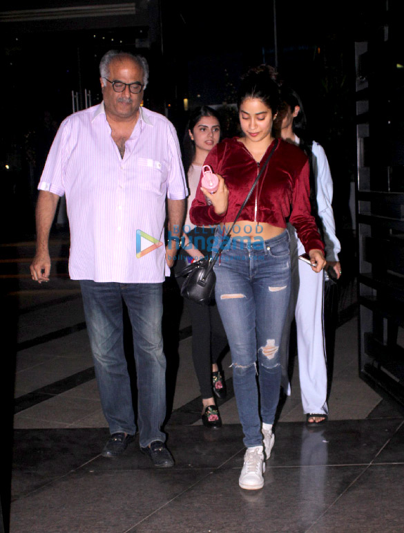 Jahnvi Kapoor and Khushi Kapoor spotted with Boney Kapoor at Yuatcha , Mumbai Jahnvi Kapoor and Khushi Kapoor spotted with Boney Kapoor at Yuatcha , Mumbai