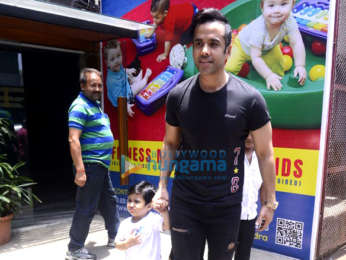 Tusshar Kapoor snapped with his son Laksshya outside the gym in Bandra