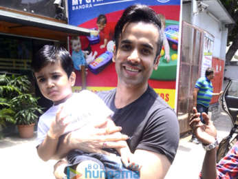 Tusshar Kapoor snapped with his son Laksshya outside the gym in Bandra