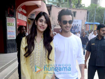Aayush Sharma and Warina Hussain snapped at the teaser launch of Loveratri