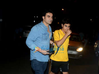 Arbaaz khan snapped with his son and Amrita Arora at Pali Cafe