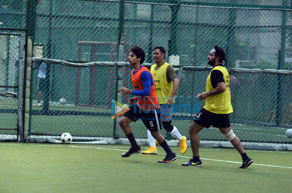 Ishaan Khatter, Mahendra Singh Dhoni and others snapped during a soccer match Ishaan Khatter, Mahendra Singh Dhoni and others snapped during a soccer match