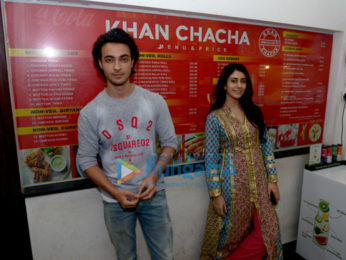 Aayush Sharma and Warina Hussain snapped at Loveratri promotions at Khan Chacha Kabab, Khan market in New Delhi