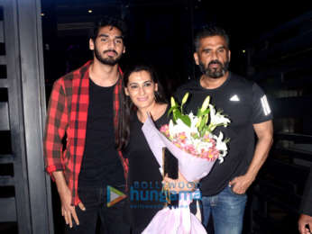 Suniel Shetty, Ahan Shetty snapped at Mana Shetty's birthday dinner at BKC