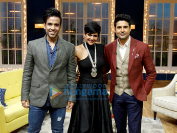 Tusshar Kapoor, Mandira Bedi and Rajeev Khandelwal snapped on sets of the show Juzz Baatt