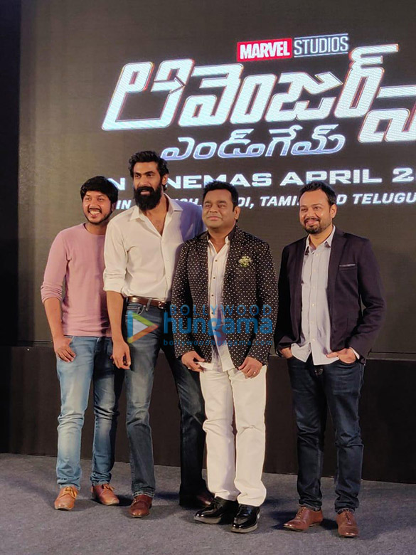 Rana Daggubati and A.R. Rahman launch the Telugu trailer and Marvel Anthem of Avengers: Endgame in Hyderabad Rana Daggubati and A.R. Rahman launch the Telugu trailer and Marvel Anthem of Avengers: Endgame in Hyderabad