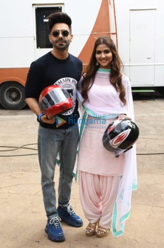 on the sets of the movie Helmet