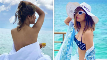 Hina Khan shares pictures of her posing in a blanket and a bikini in Maldives