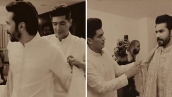 Manish Malhotra captures the moments of dressing groom Varun Dhawan up for his wedding with Natasha Dalal