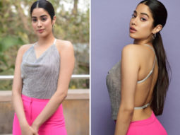 Janhvi Kapoor follows dopamine fashion trend in backless shimmery tip and pink pants for Roohi promotions