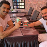Saif Ali Khan and Ranveer Singh twin in white as they bond over a cup of coffee on set