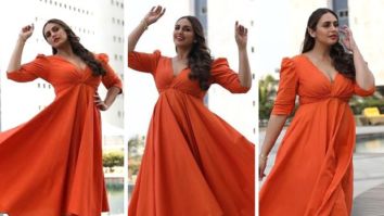 Huma Qureshi maintains effortless put-together vibe in orange midi dress worth Rs. 11,300 for Maharani promotions