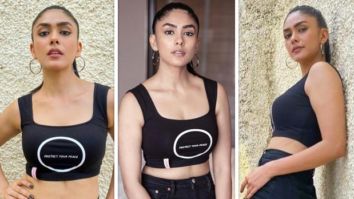 For Toofan promotions, Mrunal Thakur pairs crop top and flared denims with Christian Louboutin sneakers worth Rs. 62,795