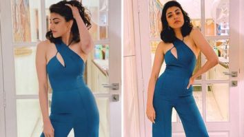 Kajal Aggarwal makes a statement in halter neck teal jumpsuit for belated birthday celebrations