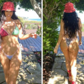 Kourtney Kardashian is all about colour blocking in sexy skimpy bikini and bucket hat on 4th of July weekend