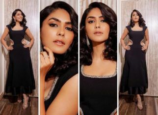 Mrunal Thakur dons a Prabal Gurung black midi dress with waist cut outs for Toofan promotions