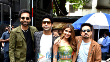 Photos: Aparshakti Khurana, Abhishek Banerjee, Pranutan Bahl and Ashish Verma snapped promoting the film Helmet in Malad
