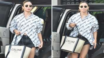 Alia Bhatt make a stylish appearance in Balenciaga oversized shirt worth Rs 1.3 lakh and Celine handbag worth Rs. 1.39 lakh as she jets off to resume Rocky Aur Rani Ki Prem Kahani shoot