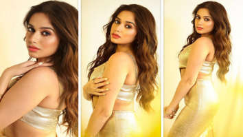 Jannat Zubair oozes glamour and elegance in golden slit dress worth Rs. 8,500