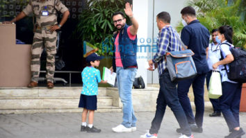Photos: Saif Ali Khan, Taimur Ali Khan and Jay Shewakramani snapped at the Kalina airport leaving for the sets of the film The Devotion of Suspect X