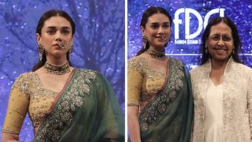 Aditi Rao Hydari is an elegant showstopper as she walks at couture week in dull gold lehenga by Anju Modi