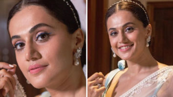 Taapsee Pannu is beauty personified in powder blue saree and embellished blouse worth Rs. 59,900 for Shabaash Mithu promotions