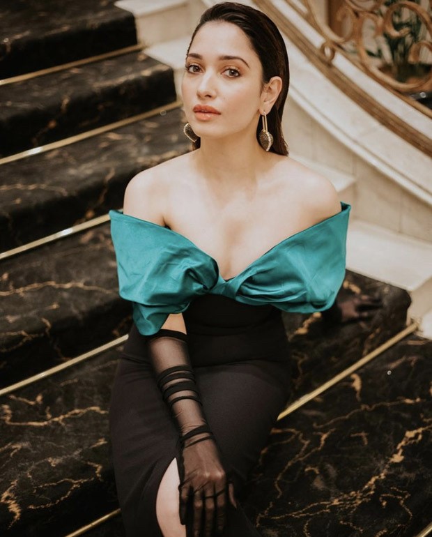 Tamannaah Bhatia makes Indian Film Festival of Melbourne a glamorous affair in black & green off-shoulder midi dress worth Rs. 1 Lakh 
