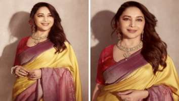 Madhuri Dixit drives away mid-week blues in yellow silk saree by Gaurang Shah