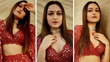 Sonakshi Sinha sparkles in red embellished sharara & cape paired with hand embroidered blouse worth Rs.8 0,000